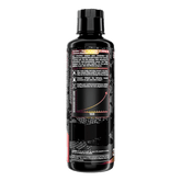 A black plastic bottle with a black cap shows a detailed label featuring Nutrex Research branding, Liquid Carnitine 3000 Liquid product name, text, a yellow upward-trending graph suggesting fat-burning benefits, and background graphics.